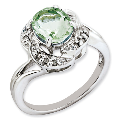 1.72 ct Sterling Silver Green Quartz and Diamond Ring