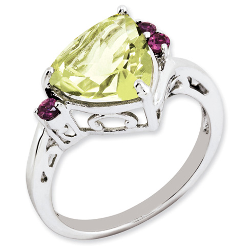 Sterling Silver 2.85 ct Lemon Quartz and Rhdolite Garnet Ring