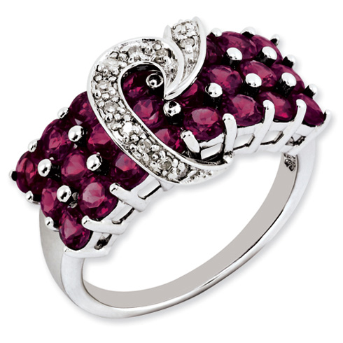 Sterling Silver 3.1 ct Rhodolite Garnet and Diamond Ring
