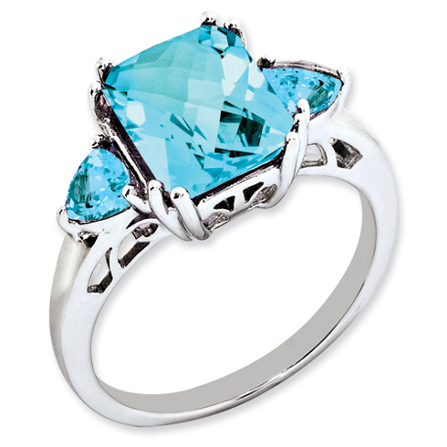 Sterling Silver 4.5 ct Three Stone Blue Topaz Ring