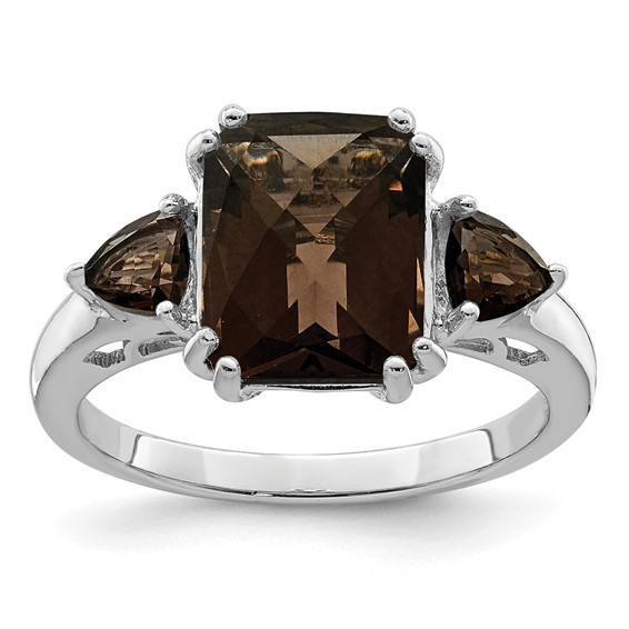 Sterling Silver 3.35 ct 3-Stone Smoky Quartz Ring