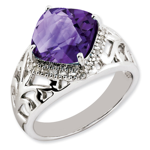 4 ct Sterling Silver Amethyst and Diamond Ring