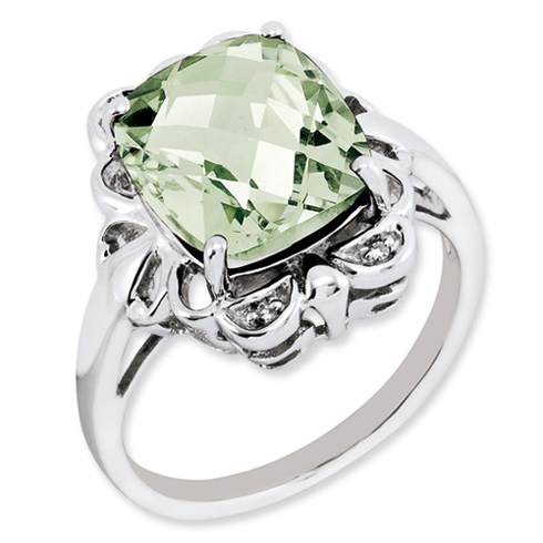 5.45 ct Sterling Silver Green Quartz and Diamond Ring