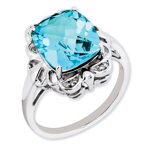 7 ct Sterling Silver Light Swiss Blue Topaz and Diamond Ring