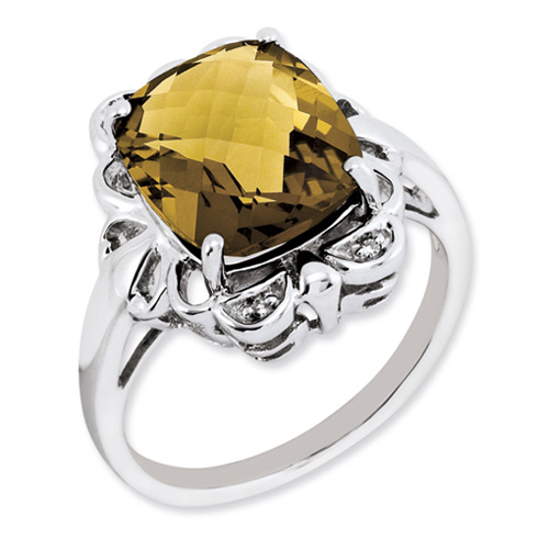 5.45 ct Sterling Silver Whiskey Quartz and Diamond Ring
