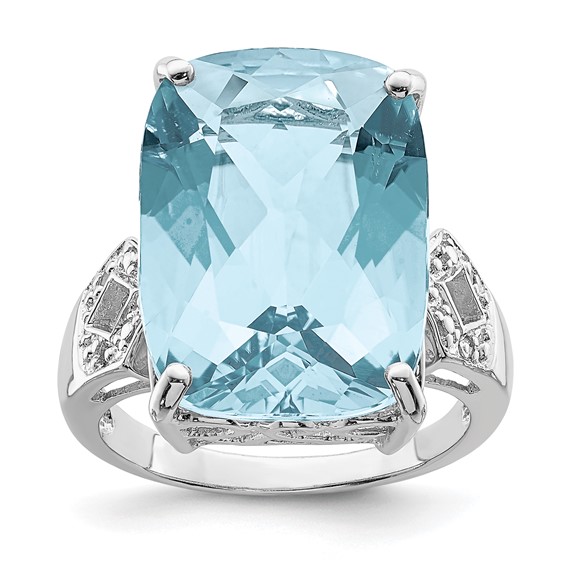 Sterling Silver 22.4 ct Light Swiss Blue Topaz Diamond Ring