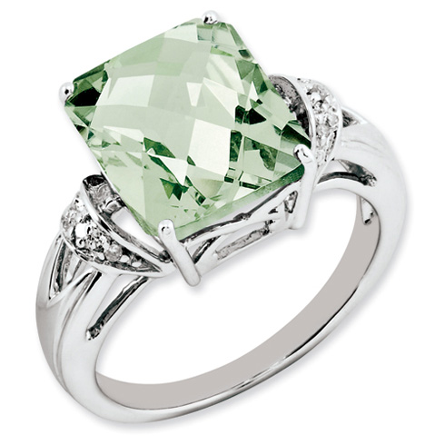 5.45 ct Sterling Silver Green Quartz and Diamond Ring