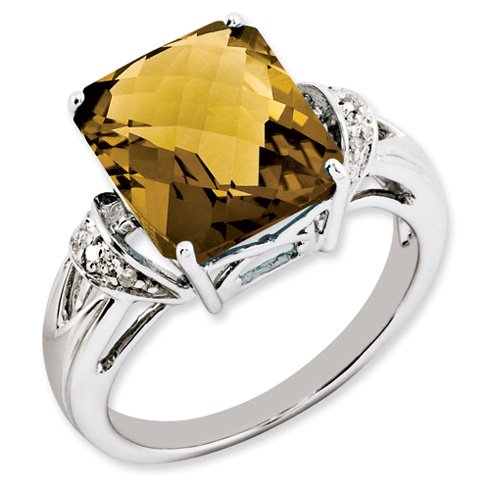 5.45 ct Sterling Silver Whiskey Quartz and Diamond Ring