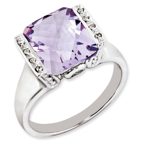 4.05 ct Checkerboard Pink Quartz and Diamond Ring Sterling Silver