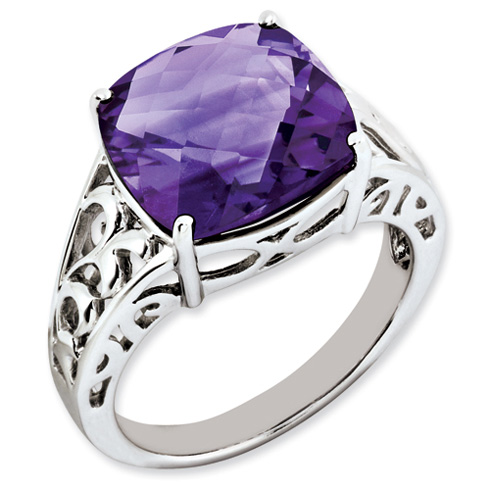 Sterling Silver 7.2 ct Amethyst Ring with Open Floral Design