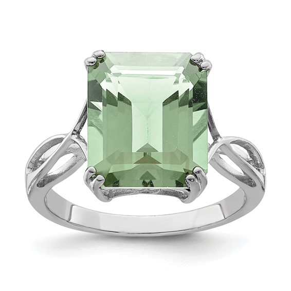 Sterling Silver 5.4 ct Emerald-cut Green Quartz Ring