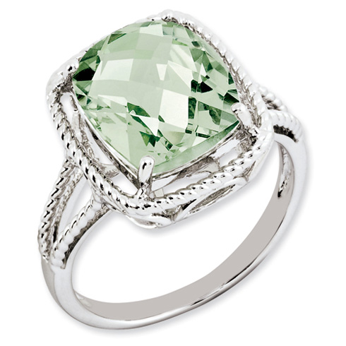 Sterling Silver 5.45 ct Green Quartz Ring with Rope Frame