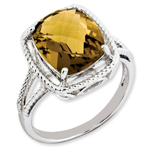 5.45 ct Whiskey Quartz Ring with Rope Frame Sterling Silver