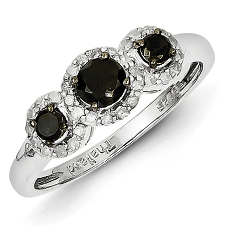 Sterling Silver 0.75 Ct 3 Stone Black Diamond Ring with White Diamonds