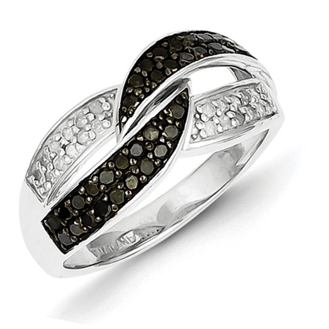 Sterling Silver 0.5 Ct Black and White Diamond Ring with Knot Design