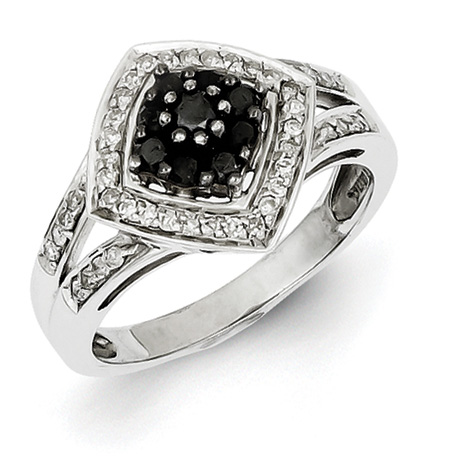 0.5 Ct Sterling Silver Black and White Diamond Ring