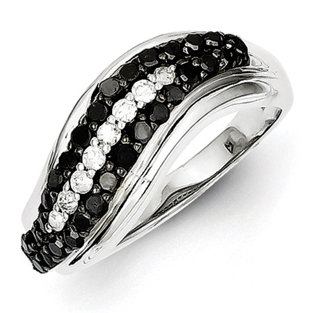 0.71 Ct Sterling Silver Black and White Diamond Ring