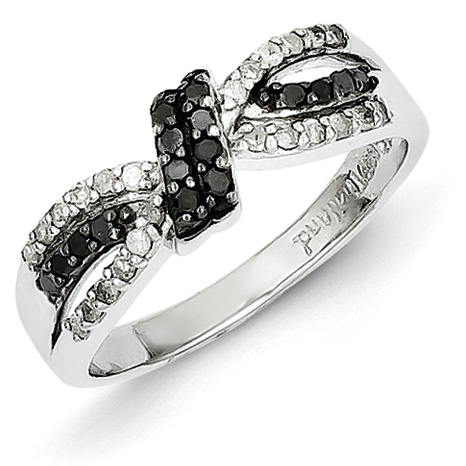 Sterling Silver 0.32 Ct Black and White Diamond Fancy Bow Ring