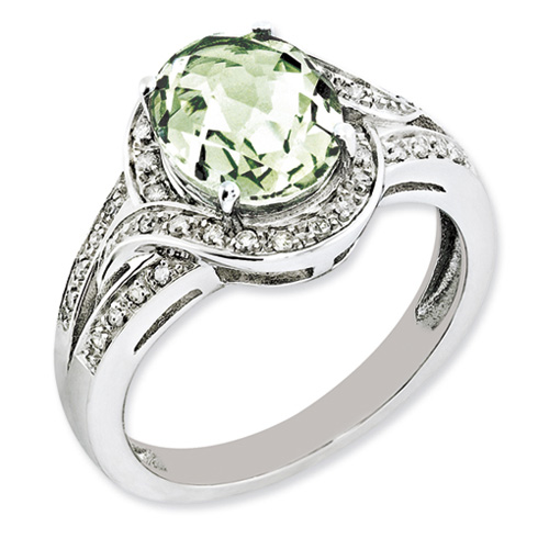2.45 ct Sterling Silver Diamond and Green Quartz Ring