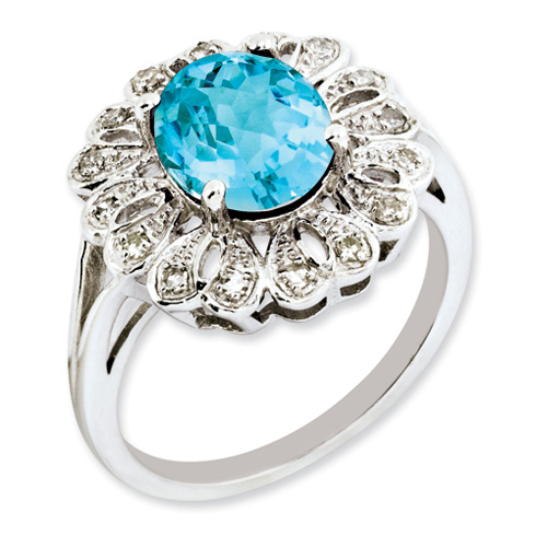 3.25 ct Sterling Silver Diamond and Light Swiss Blue Topaz Ring