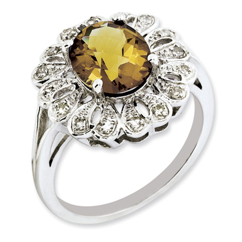 2.45 ct Sterling Silver Diamond and Whiskey Quartz Ring