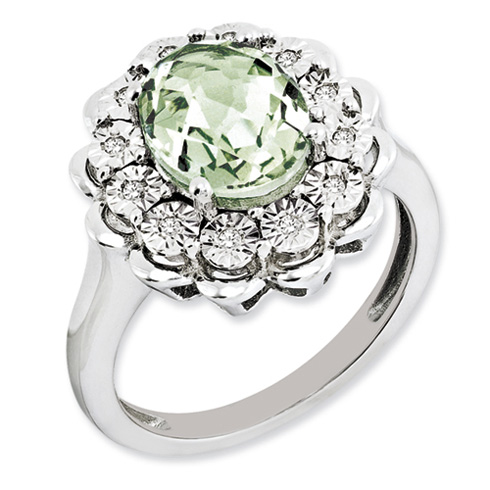 2.45 ct Sterling Silver Diamond and Green Quartz Ring