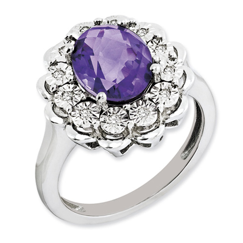 2.2 ct Sterling Silver Diamond and Amethyst Ring