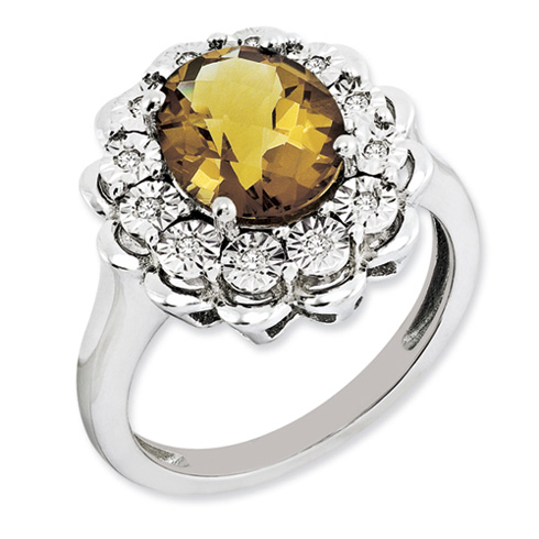 2.45 ct Sterling Silver Diamond and Whiskey Quartz Ring