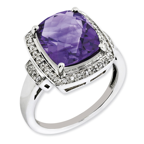 5.45 ct Sterling Silver Diamond and Amethyst Ring