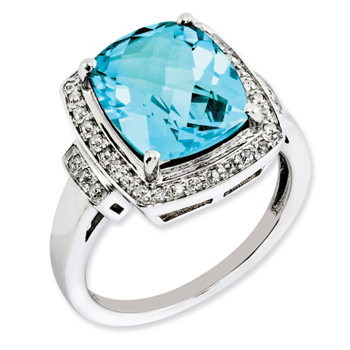 7 ct Sterling Silver Diamond and Light Swiss Blue Topaz Ring