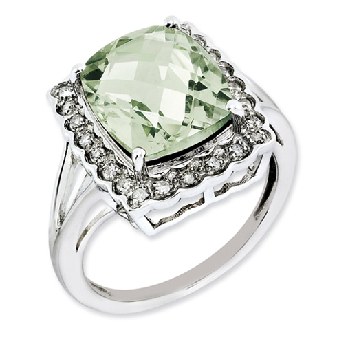 5.45 ct Sterling Silver Diamond and Green Quartz Ring