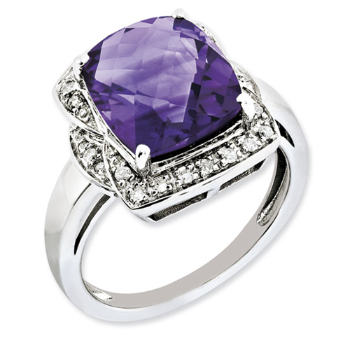 5.45 ct Sterling Silver Diamond and Amethyst Ring