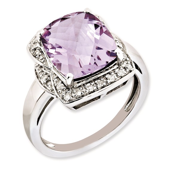 5.45 ct Sterling Silver Diamond and Pink Quartz Ring