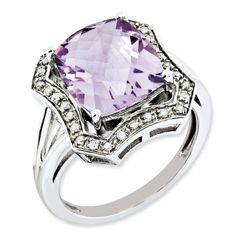 5.45 ct Sterling Silver Diamond and Pink Quartz Ring