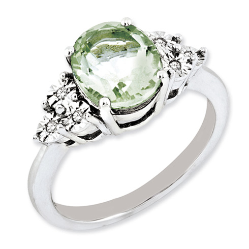 2.4 ct Sterling Silver Diamond and Green Quartz Ring