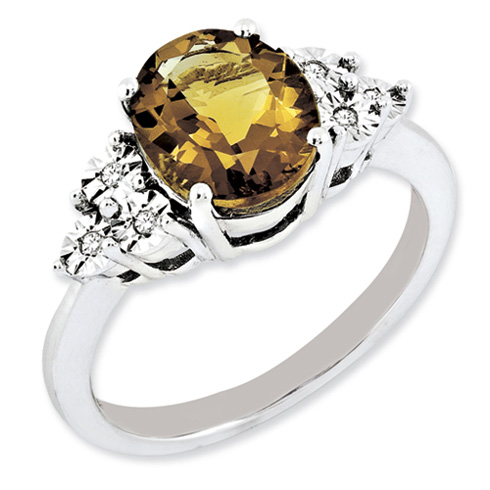 2.4 ct Sterling Silver Diamond and Whiskey Quartz Ring