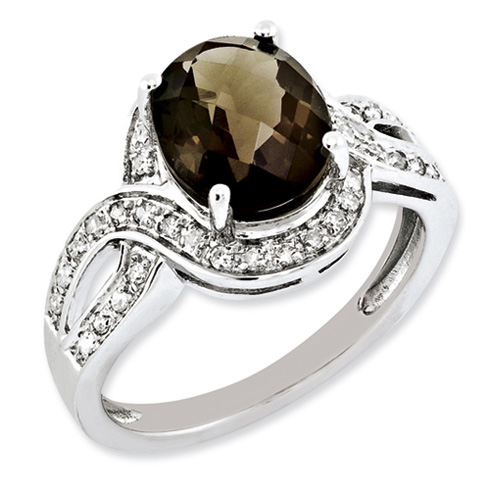 Sterling Silver 2.45 ct Smoky Quartz Bypass Ring with Diamonds