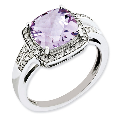3.2 ct Sterling Silver Diamond and Pink Quartz Ring
