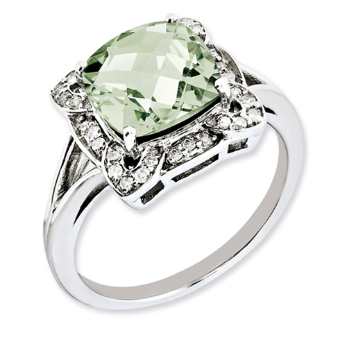 3.2 ct Sterling Silver Diamond and Green Quartz Ring