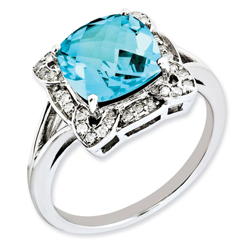 3.8 ct Sterling Silver Diamond and Light Swiss Blue Topaz Ring