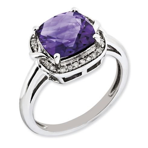 3 ct Sterling Silver Diamond and Amethyst Ring