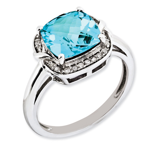 3.8 ct Sterling Silver Diamond and Light Swiss Blue Topaz Ring