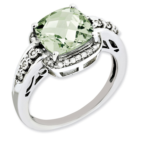 3.2 ct Sterling Silver Diamond and Green Quartz Ring