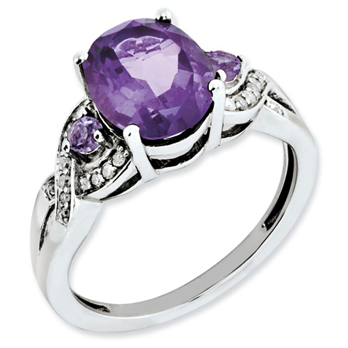 2.4 ct Sterling Silver Diamond and Amethyst Ring
