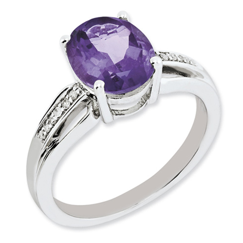 Sterling Silver 2.4 ct Oval Amethyst Ring with Diamonds