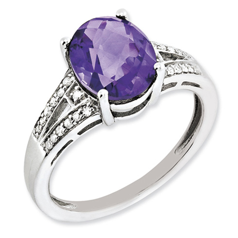 2.4 ct Sterling Silver Diamond and Amethyst Ring