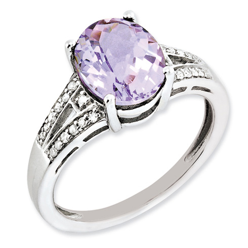 2.4 ct Sterling Silver Diamond and Pink Quartz Ring