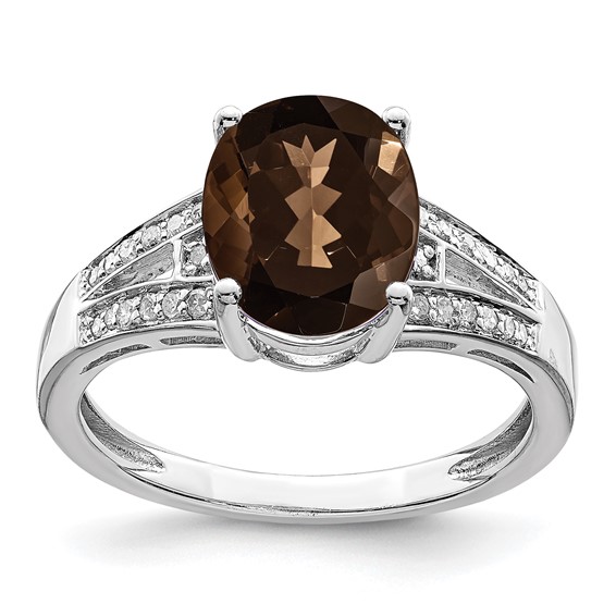 Sterling Silver 2.4 ct Oval Smoky Quartz Ring with Diamonds