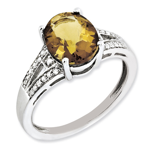 2.4 ct Sterling Silver Diamond and Whiskey Quartz Ring
