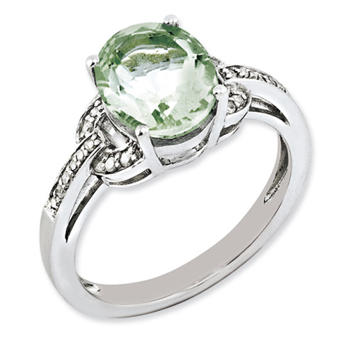 2.4 ct Sterling Silver Diamond and Green Quartz Ring